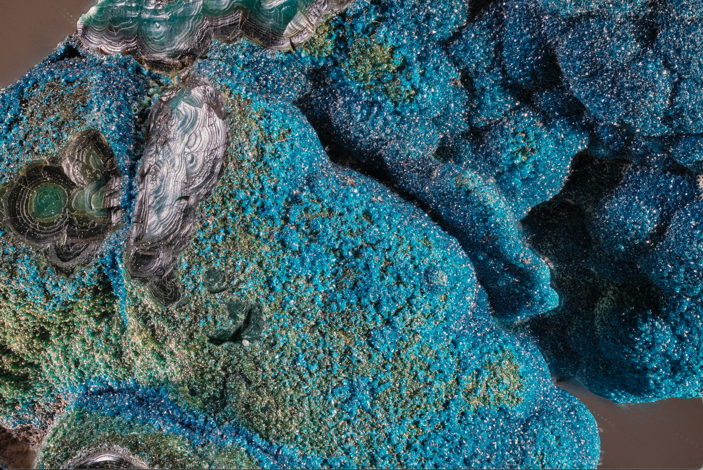 Cornetite with Chrysocolla, Pseudomalachite and Heterogenite