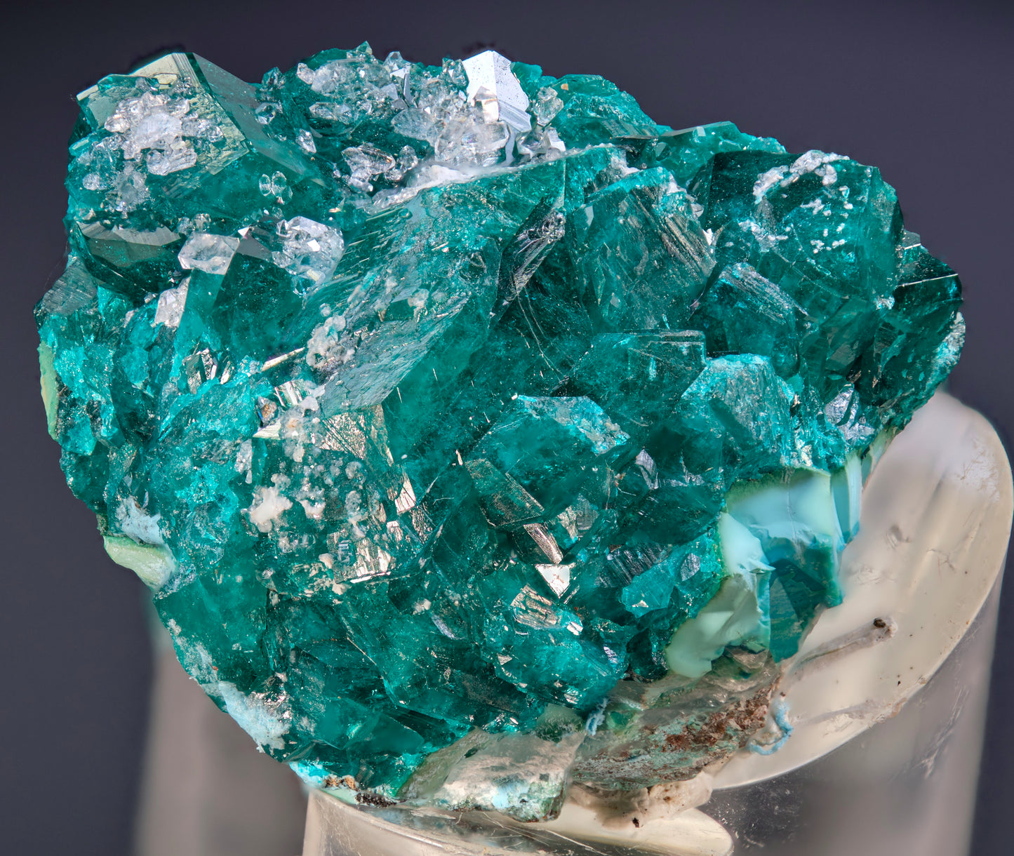 Dioptase with Plancheite and Drusy Quartz