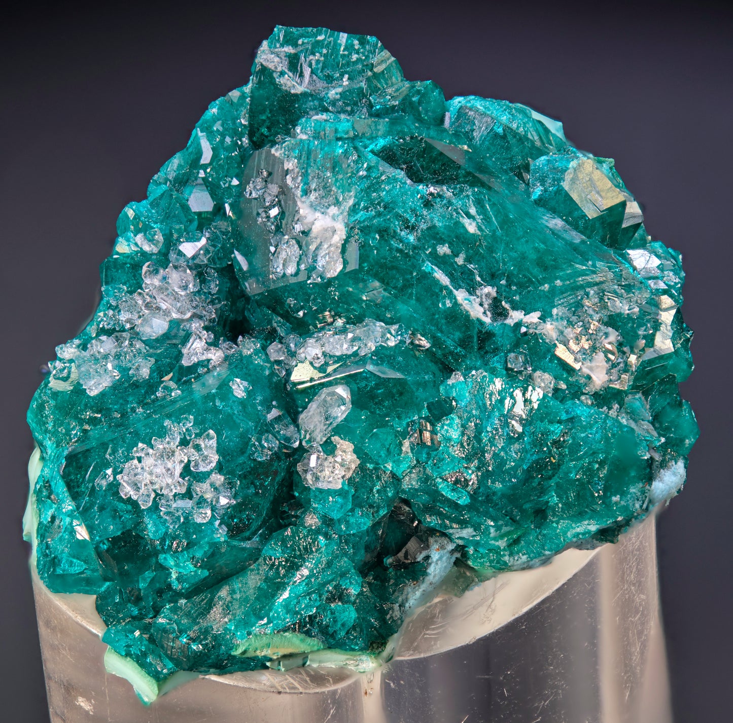 Dioptase with Plancheite and Drusy Quartz