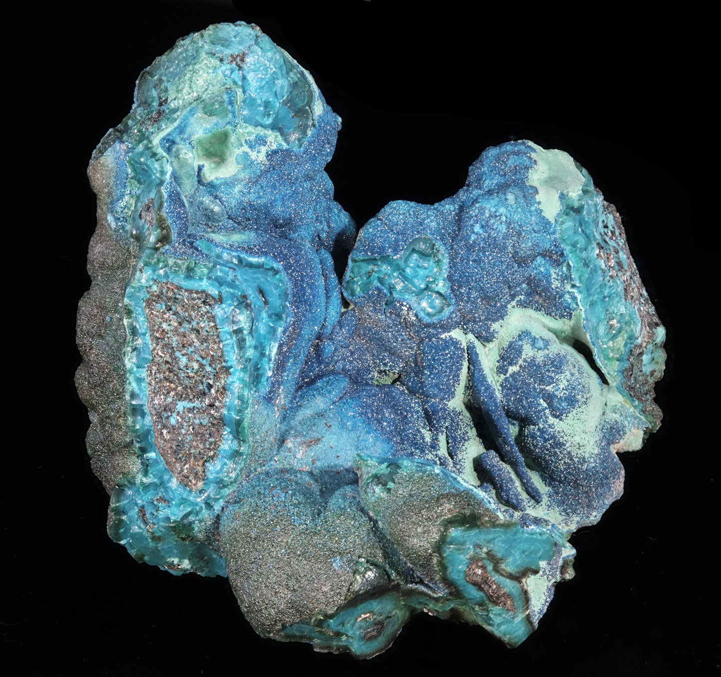 Cornetite with Chrysocolla, Pseudomalachite and Heterogenite