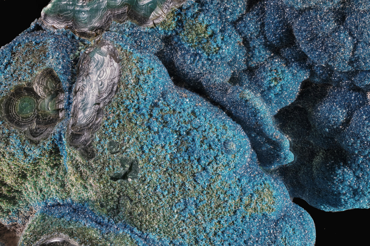 Cornetite with Chrysocolla, Pseudomalachite and Heterogenite