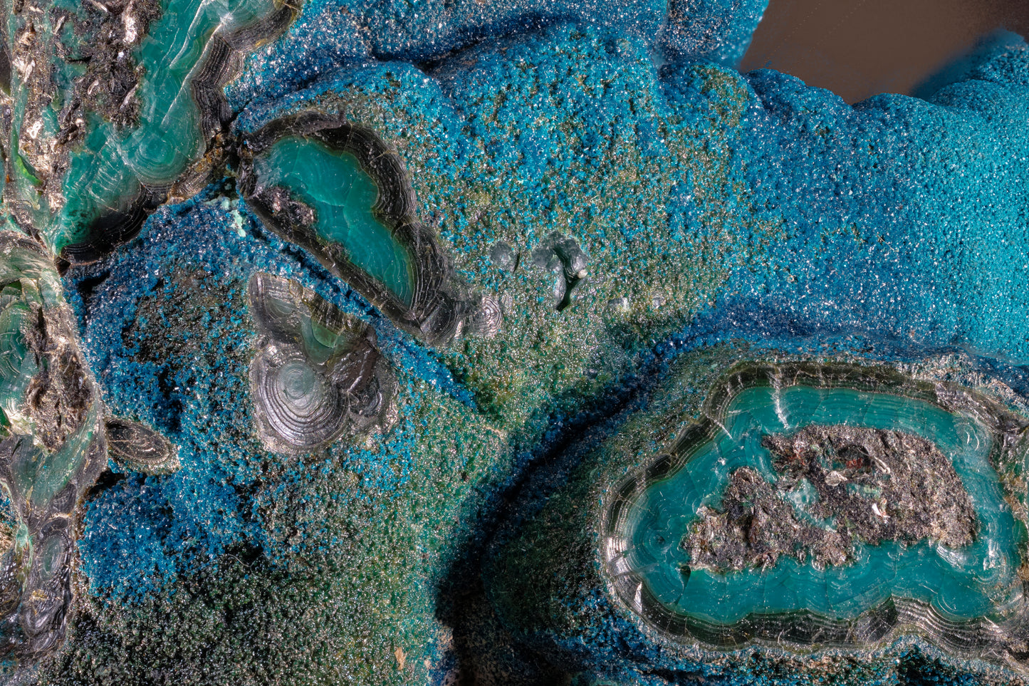 Cornetite with Chrysocolla, Pseudomalachite and Heterogenite