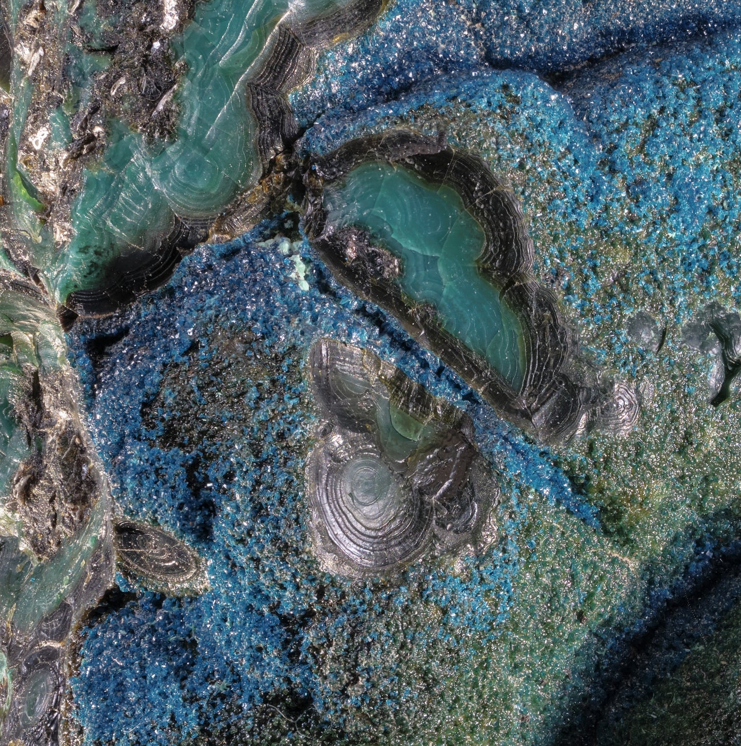 Cornetite with Chrysocolla, Pseudomalachite and Heterogenite