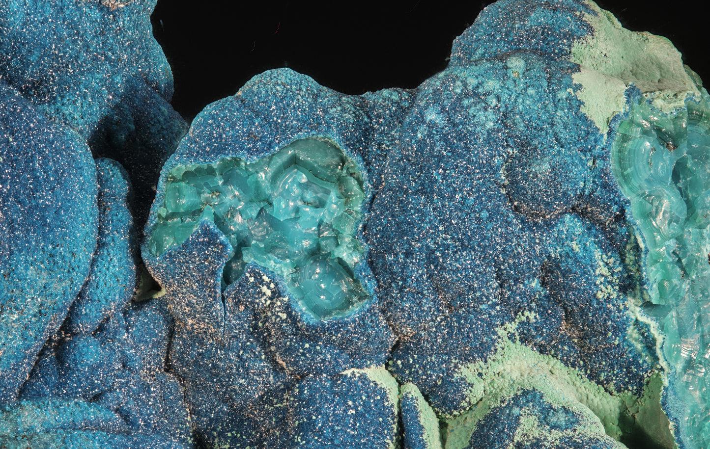Cornetite with Chrysocolla, Pseudomalachite and Heterogenite