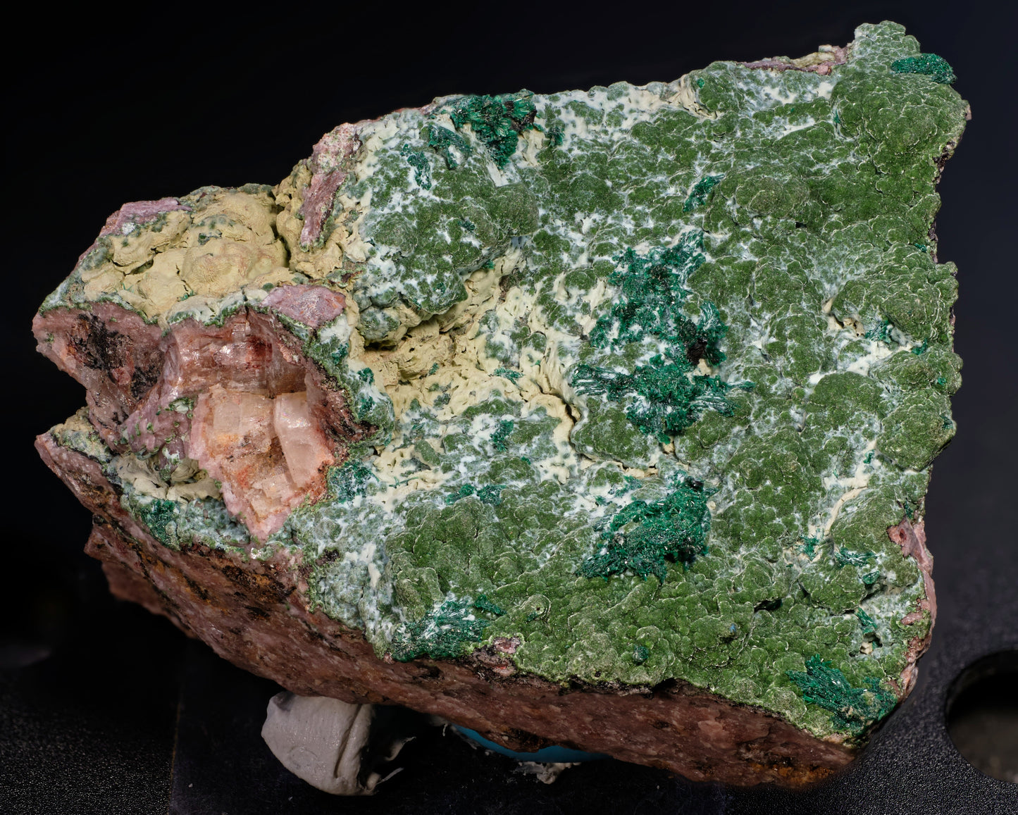 Kolwezite with Malachite on Cobaltoan Calcite