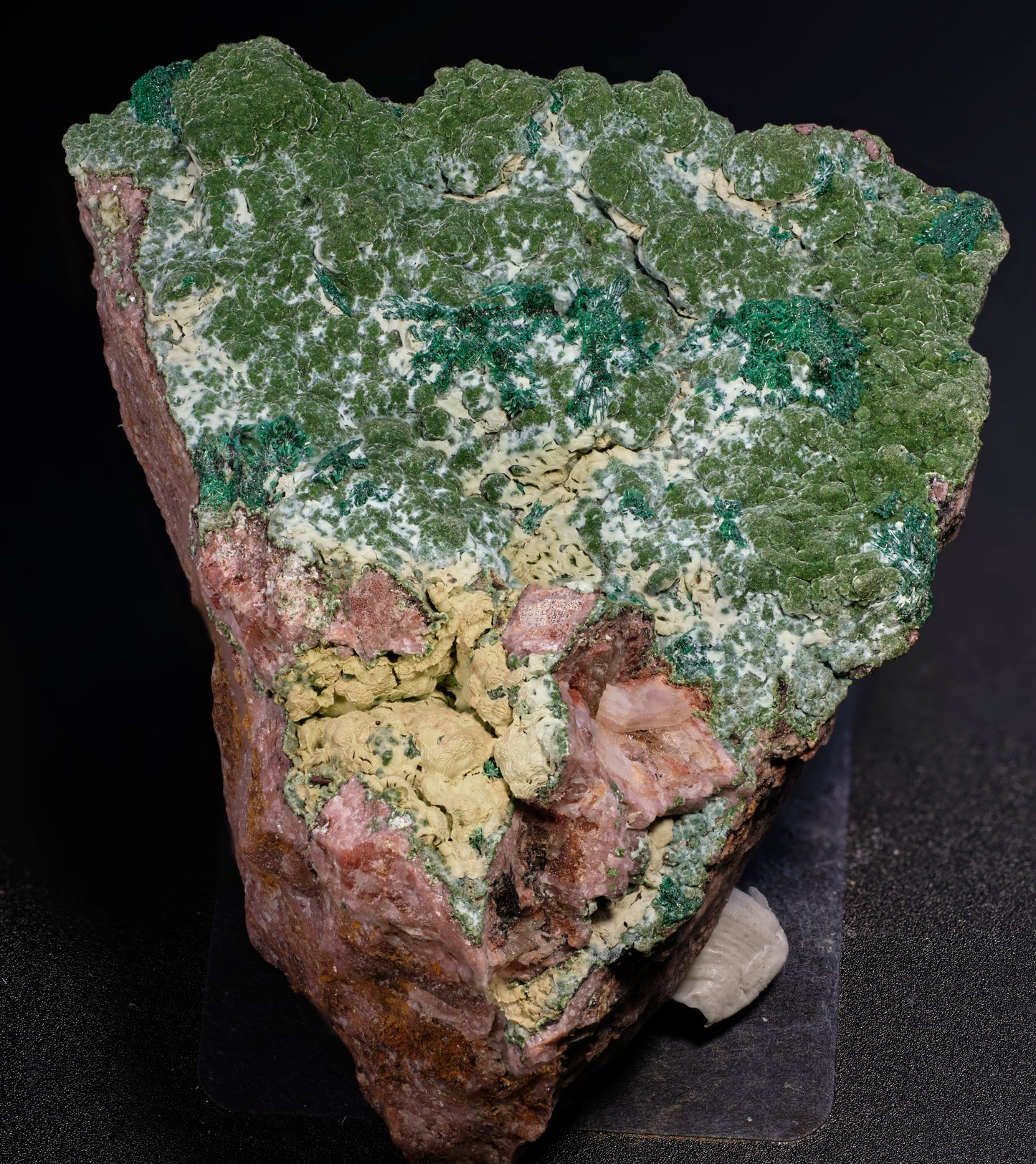 Kolwezite with Malachite on Cobaltoan Calcite