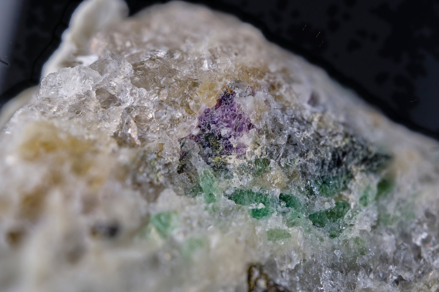 Emerald in Matrix with Fluor-Dravite, Fluorite, and Xenotime
