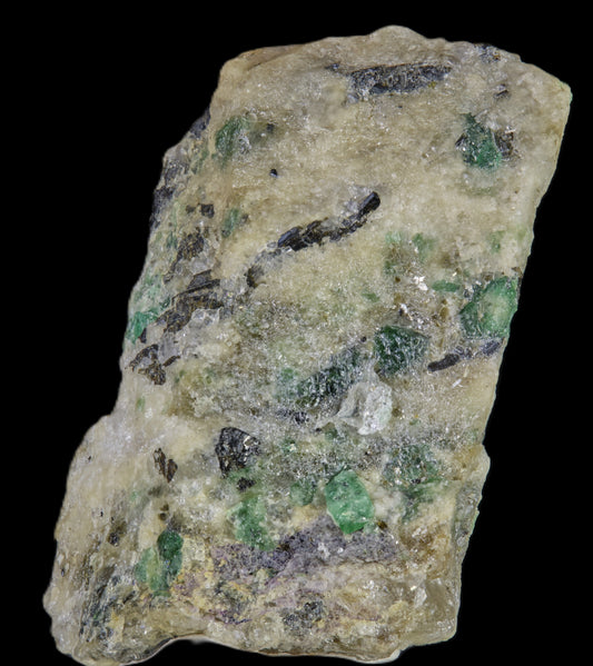 Emerald in Matrix with Fluor-Dravite, Fluorite, and Xenotime
