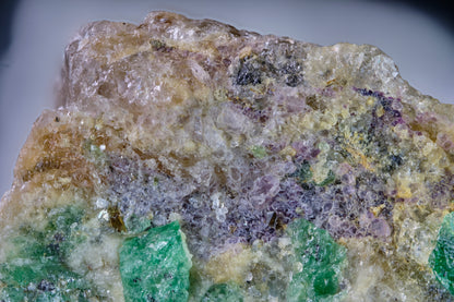 Emerald in Matrix with Fluor-Dravite, Fluorite, and Xenotime