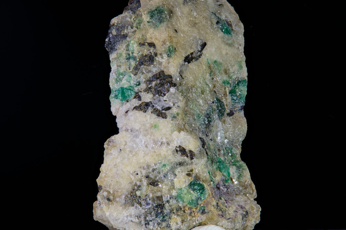 Emerald in Matrix with Fluor-Dravite, Fluorite, and Xenotime