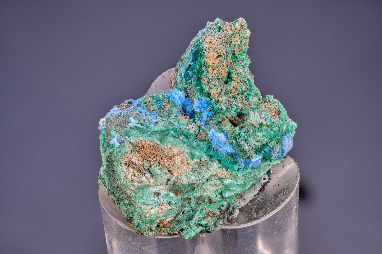 Spangolite, Cyanotrichite, and Malachite