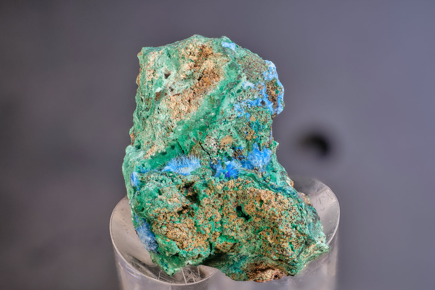 Spangolite, Cyanotrichite, and Malachite