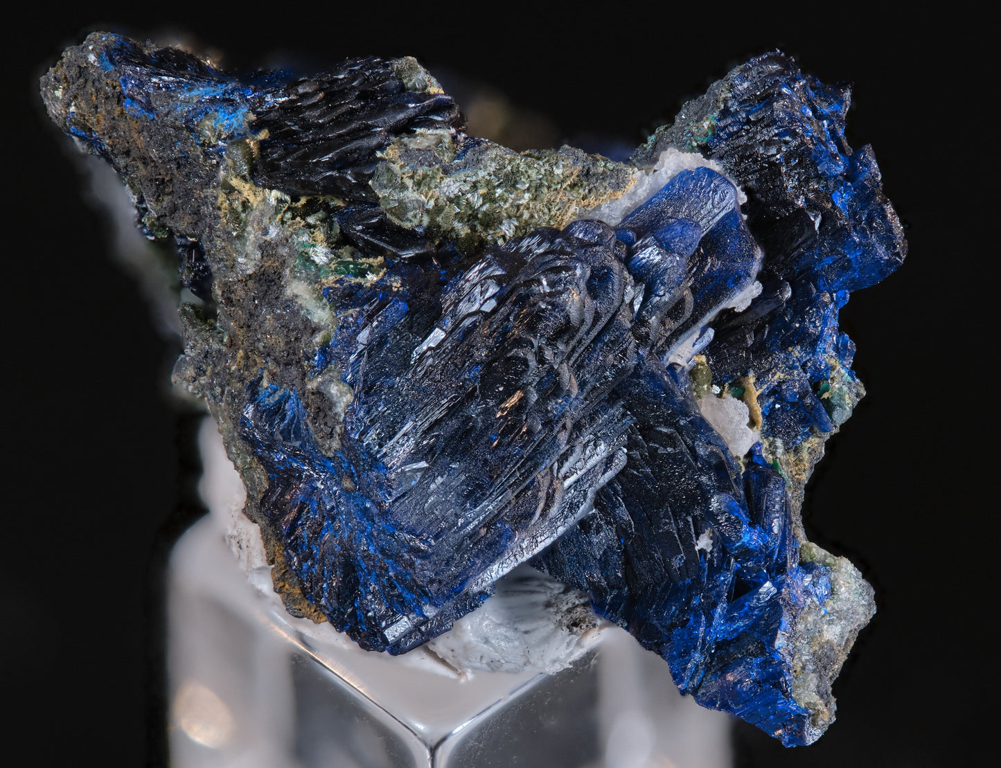 Azurite Crystal Cluster with Olivinite