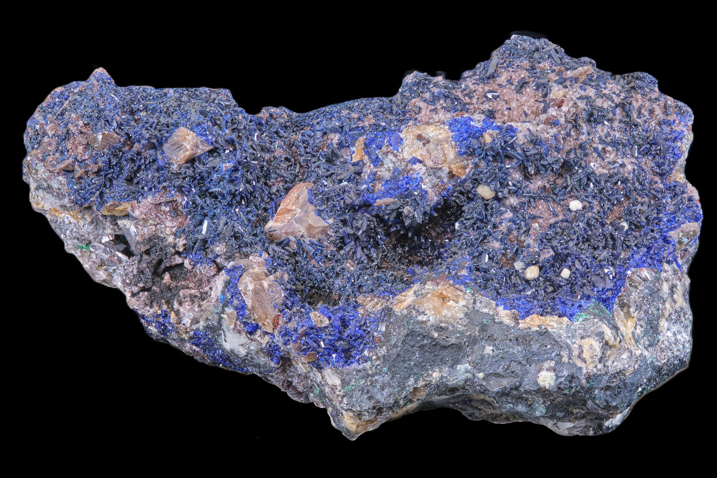 Wulfenite on Azurite with Dolomite and Smithsonite