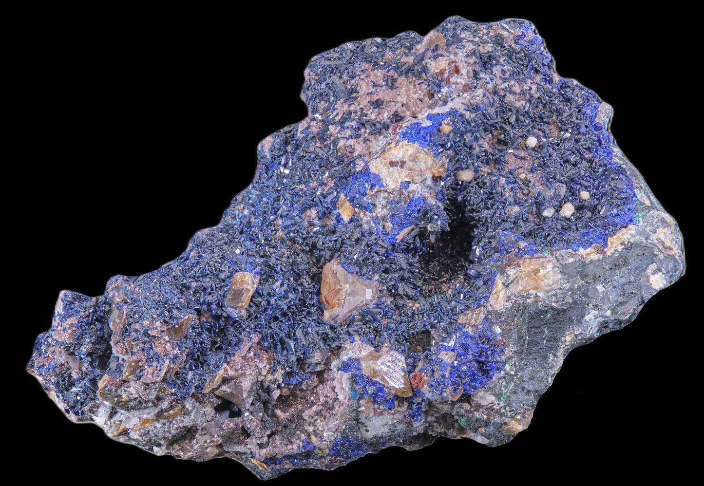 Wulfenite on Azurite with Dolomite and Smithsonite