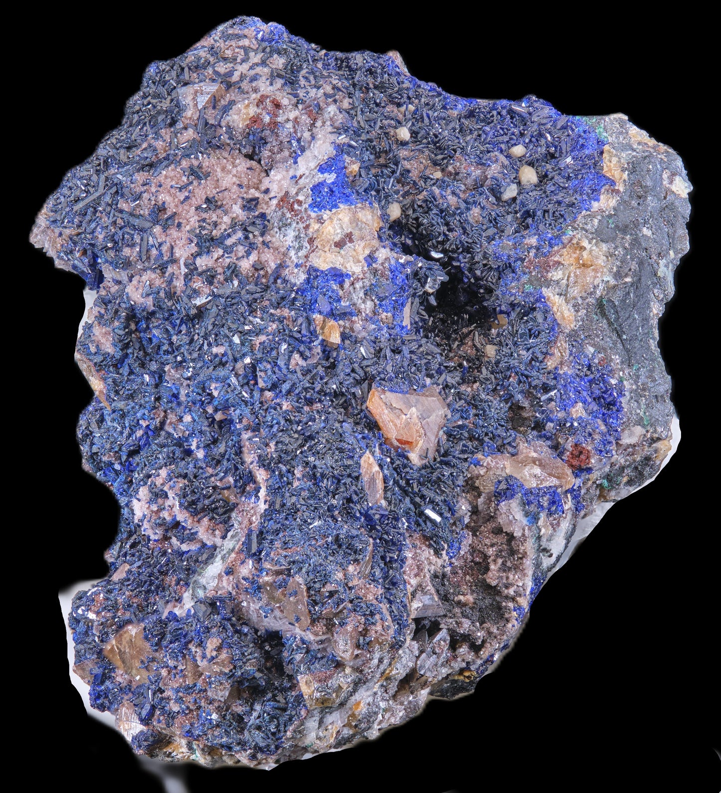 Wulfenite on Azurite with Dolomite and Smithsonite