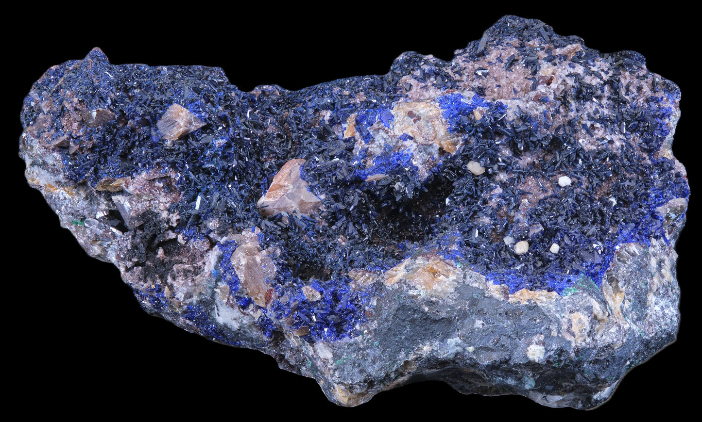Wulfenite on Azurite with Dolomite and Smithsonite