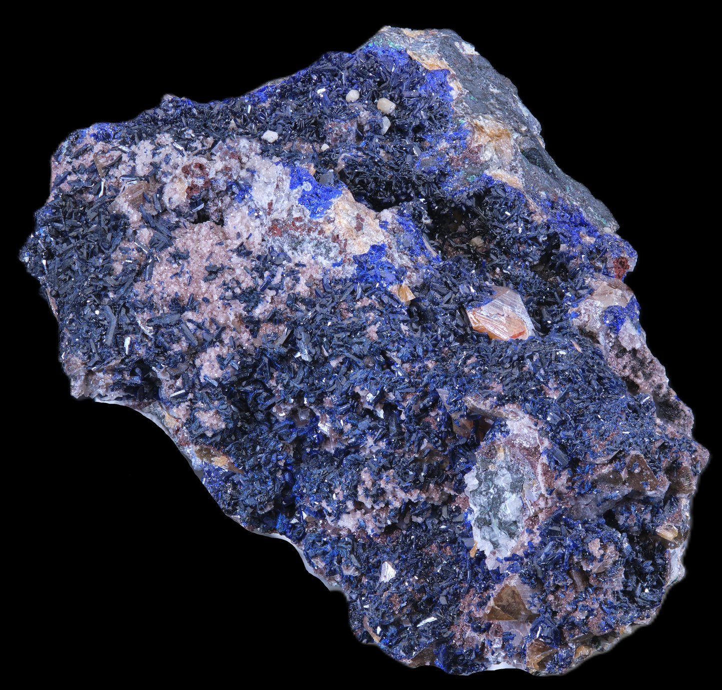 Wulfenite on Azurite with Dolomite and Smithsonite