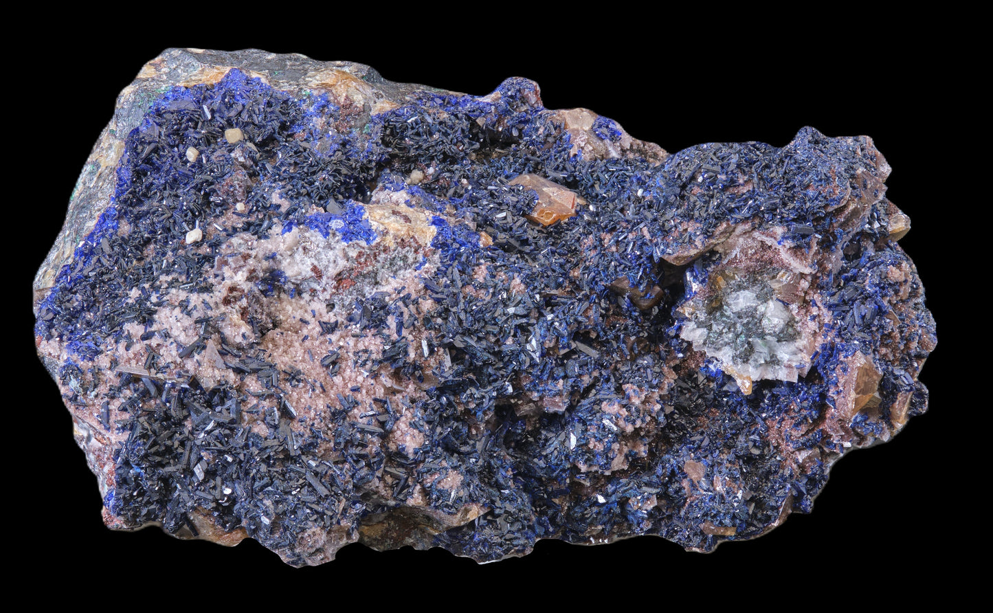 Wulfenite on Azurite with Dolomite and Smithsonite