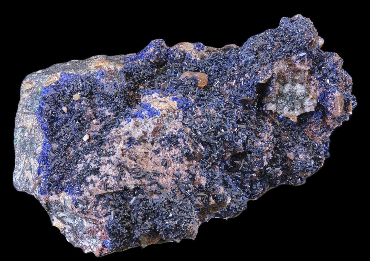 Wulfenite on Azurite with Dolomite and Smithsonite