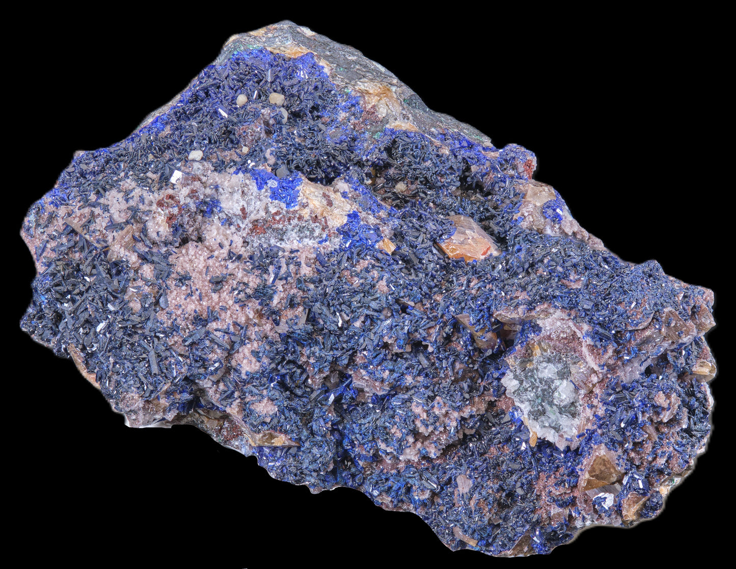 Wulfenite on Azurite with Dolomite and Smithsonite