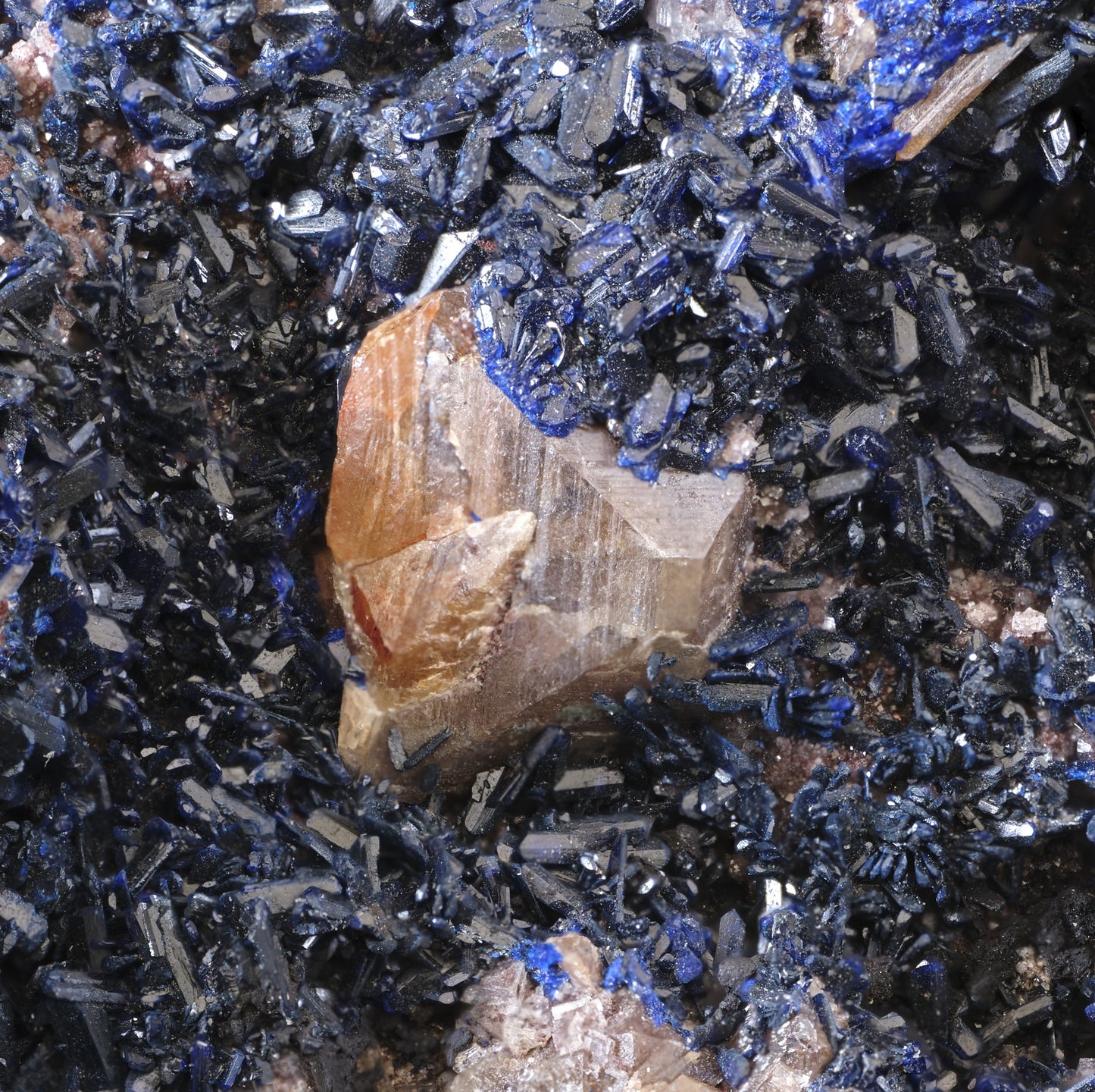 Wulfenite on Azurite with Dolomite and Smithsonite