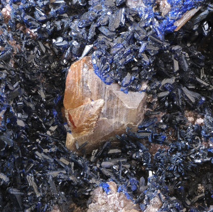 Wulfenite on Azurite with Dolomite and Smithsonite