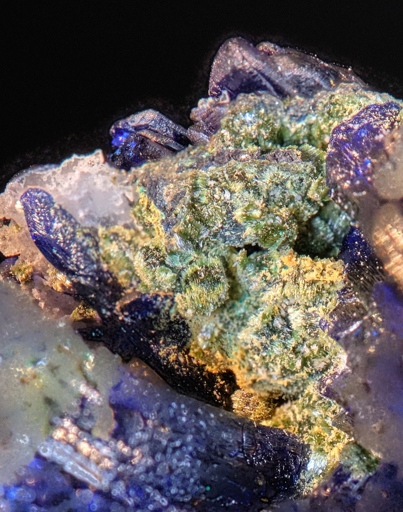 Azurite Crystal Cluster with Olivinite