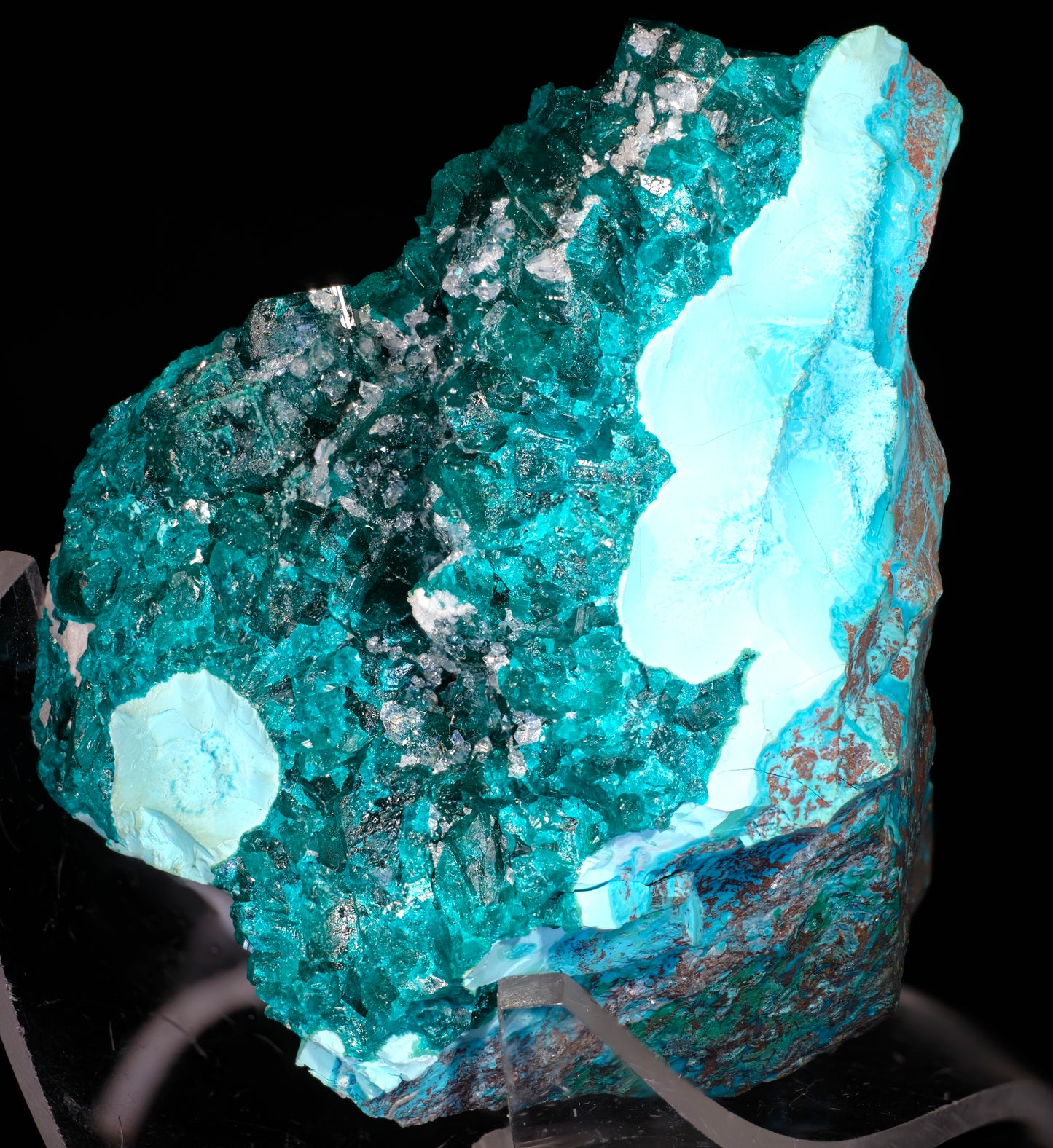 Dioptase with Plancheite and Drusy Quartz