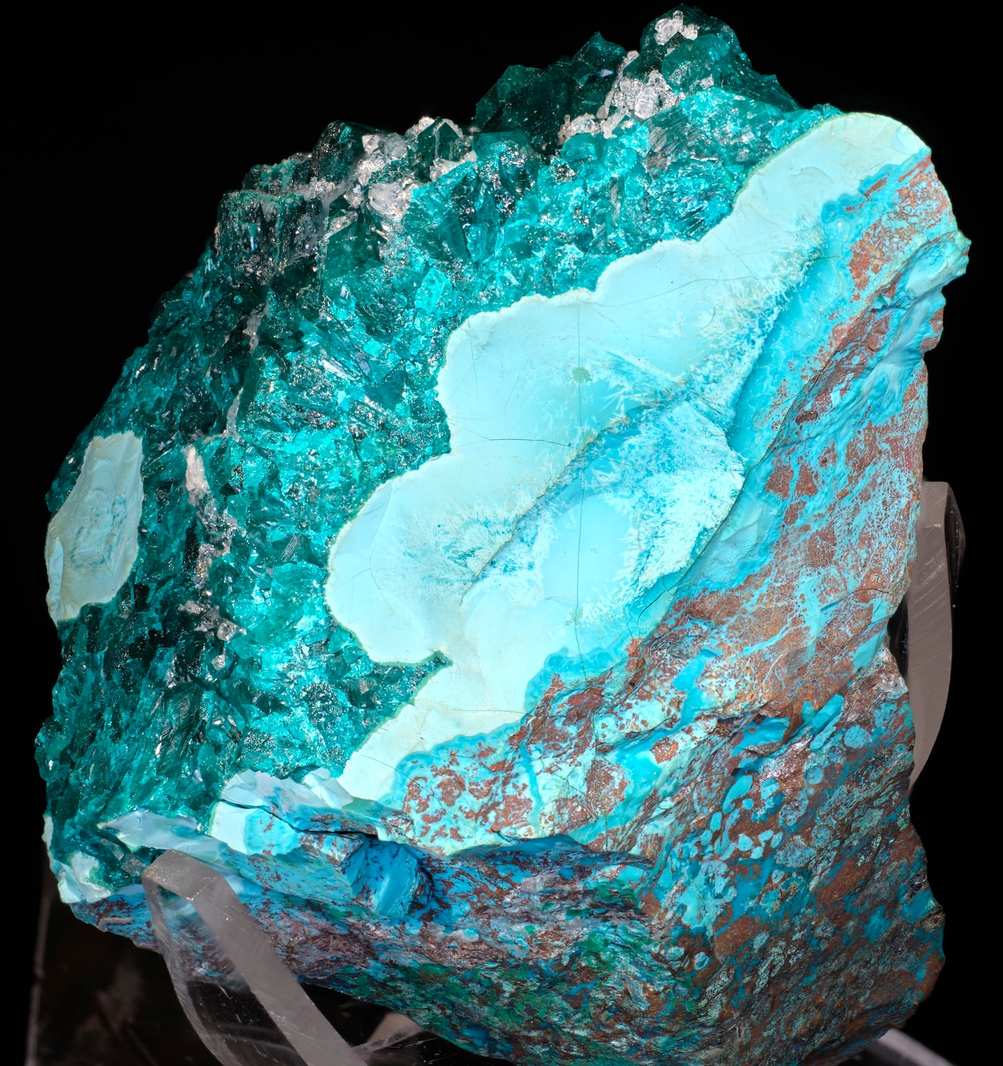 Dioptase with Plancheite and Drusy Quartz