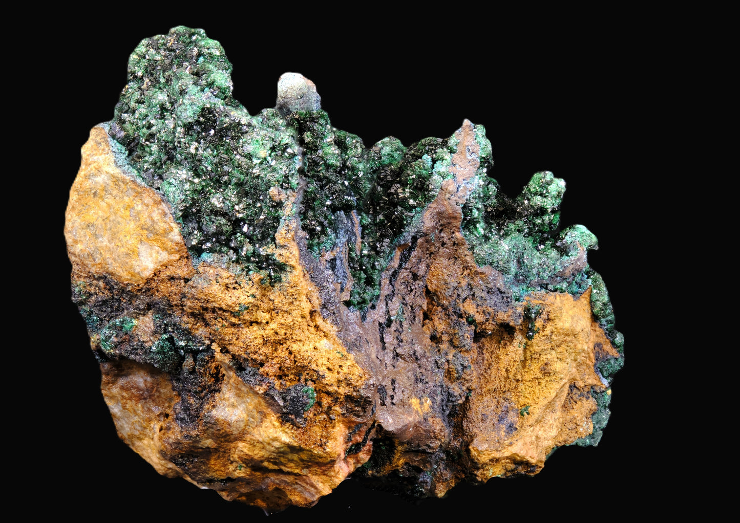 Libethenite with Plancheite and Pseudomalachite