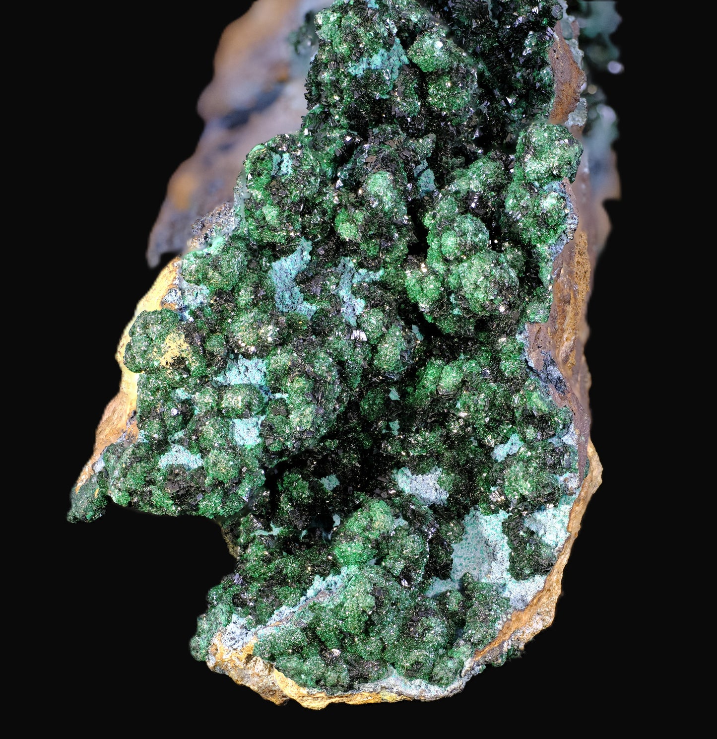 Libethenite with Plancheite and Pseudomalachite