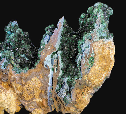 Libethenite with Plancheite and Pseudomalachite