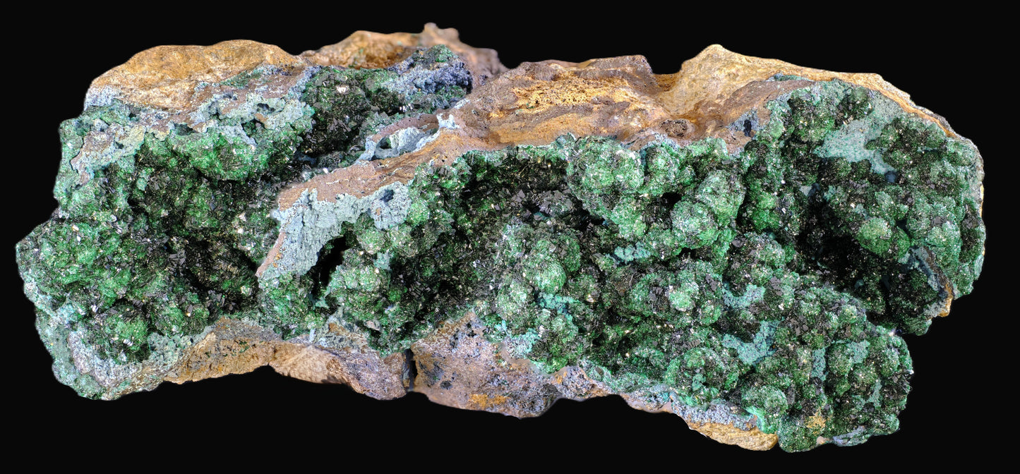 Libethenite with Plancheite and Pseudomalachite