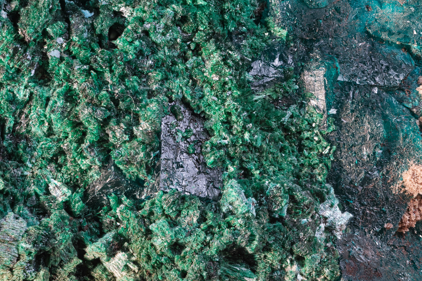 Dioptase, Shattuckite, and Malachite