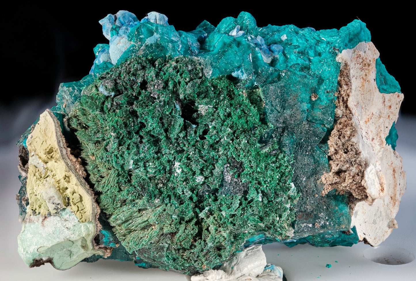 Dioptase, Shattuckite, and Malachite