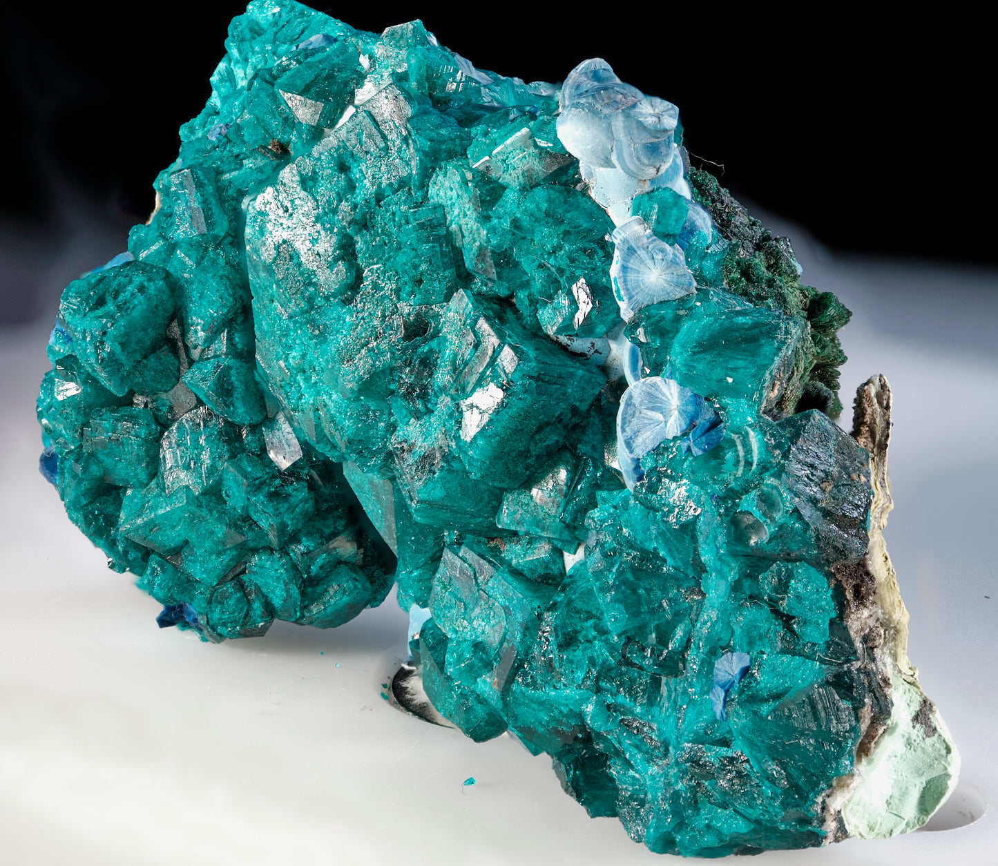 Dioptase, Shattuckite, and Malachite