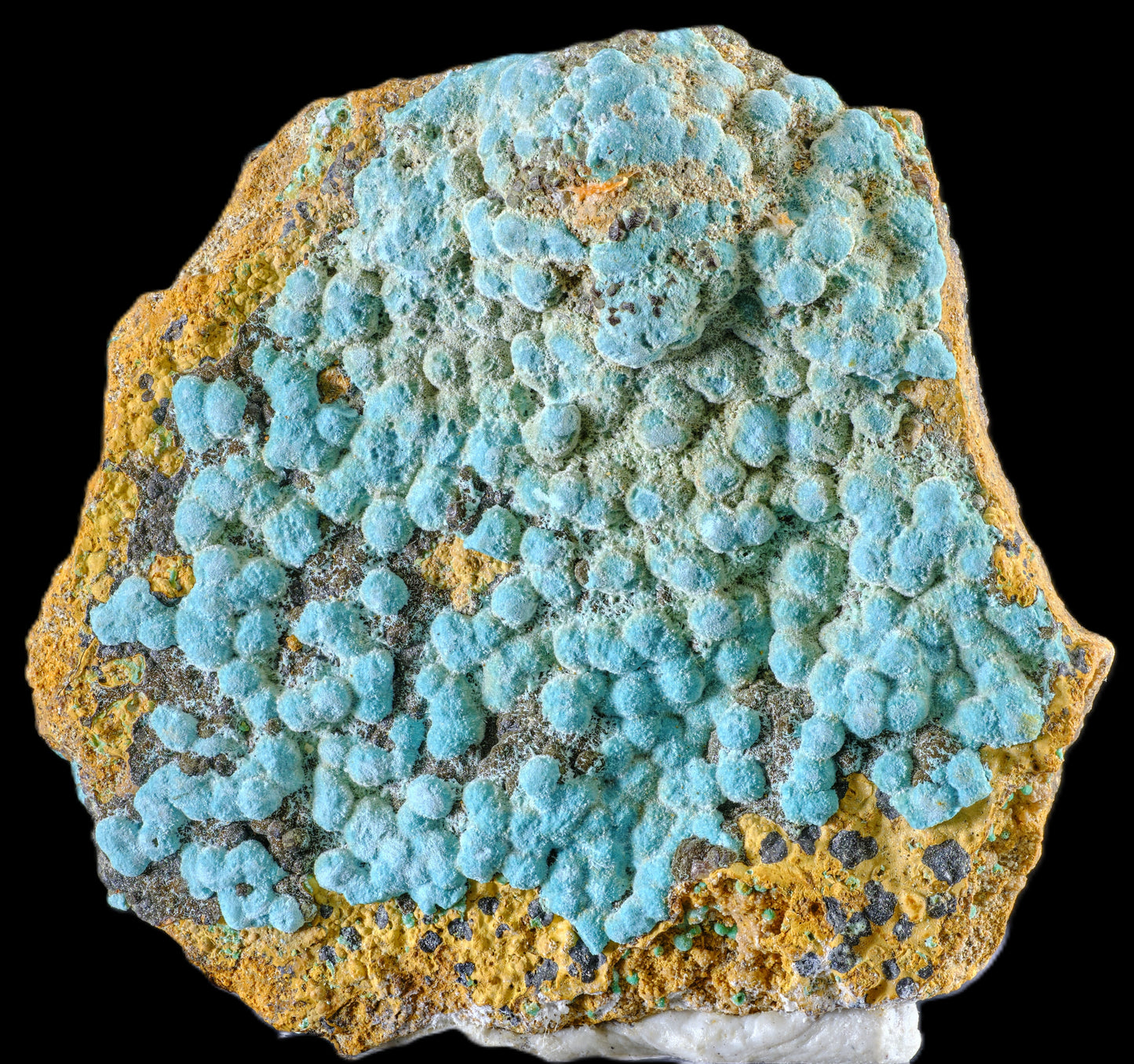 Rosasite on Hematite with Limonite