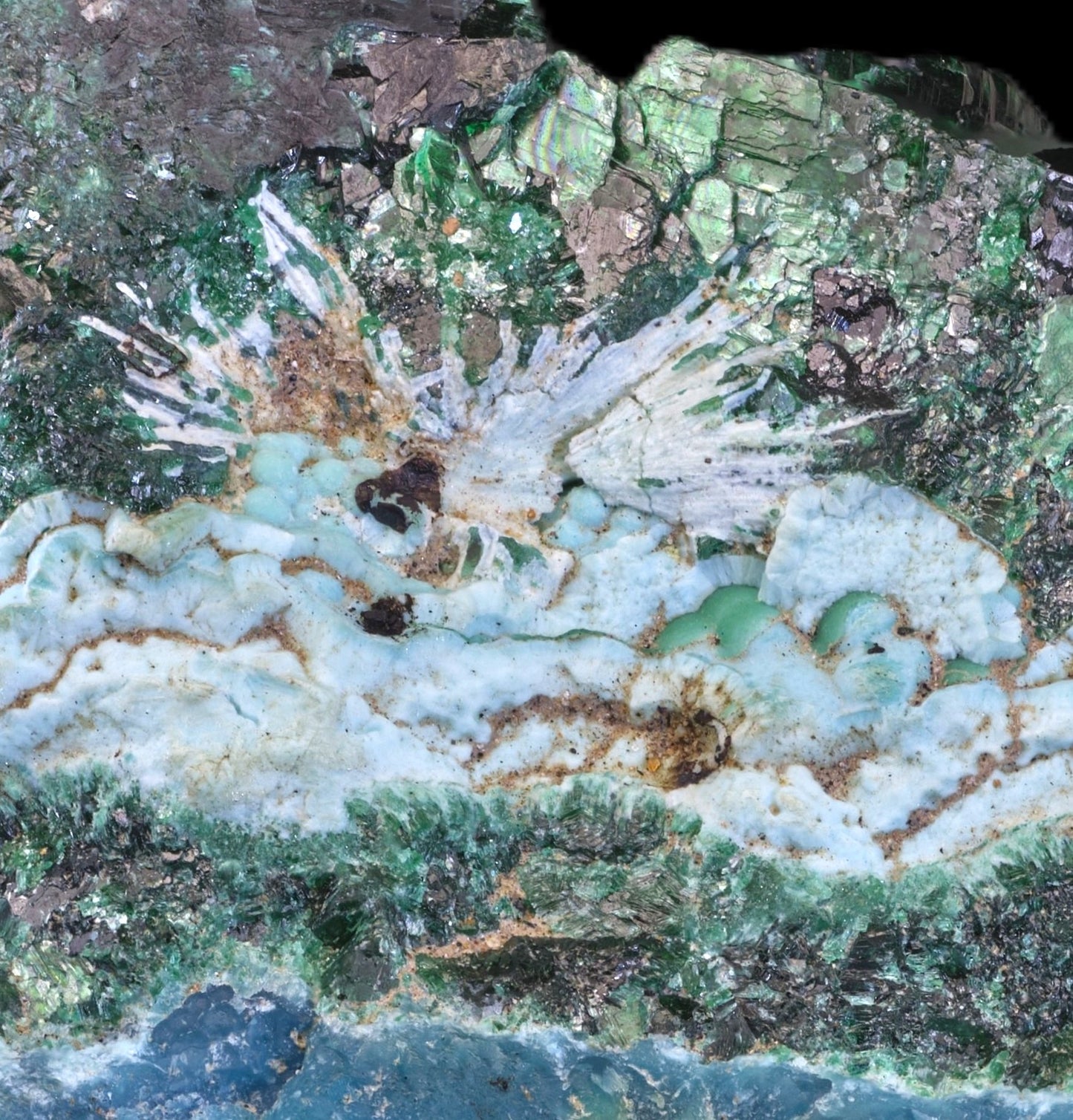 Malachite (Primary and as Ps. After Cuprite) and Chrysocolla